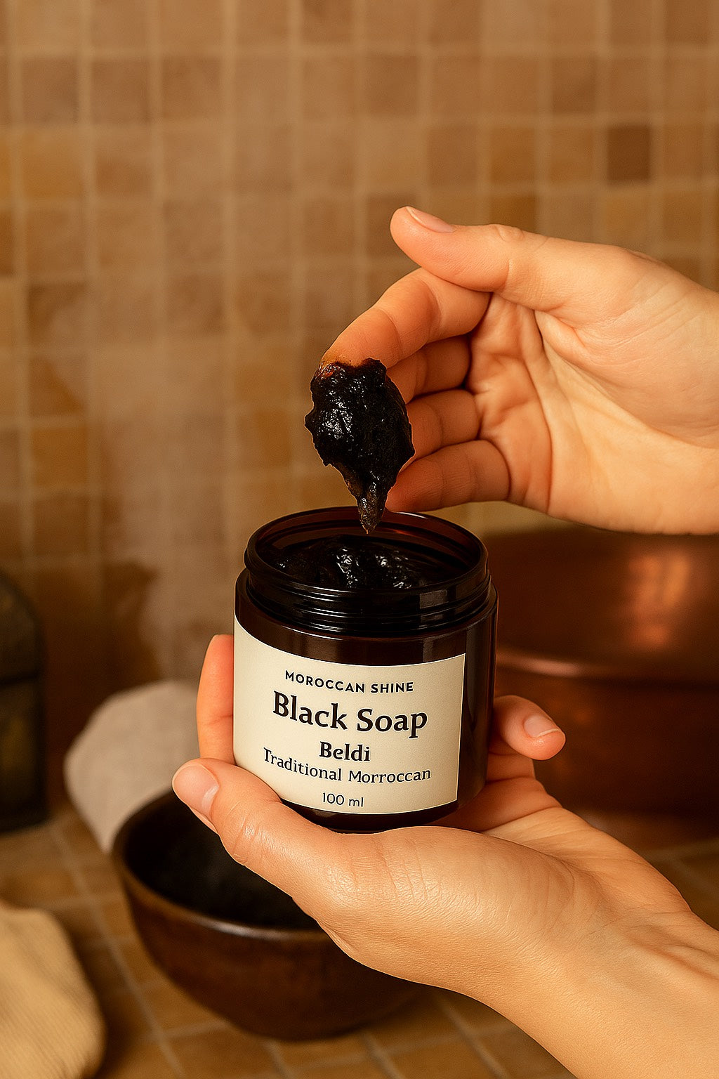 Traditional Moroccan Beldi Black Soap – Hammam Ritual for Smooth, Glowing Skin